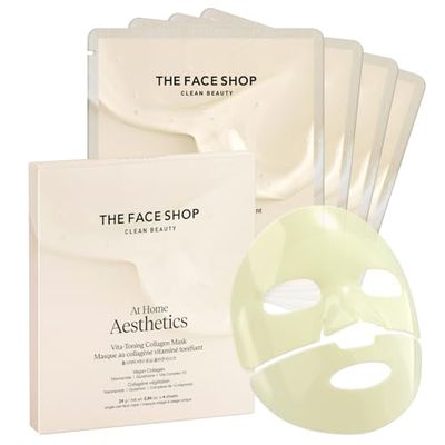 THE FACE SHOP Vita-Toning Vegan Collagen Face Mask, Korean Glass Skin Essential, Hydrogel Mask for Moisturizing Skin Elasticity, Improves Uneven Tone, 4EA