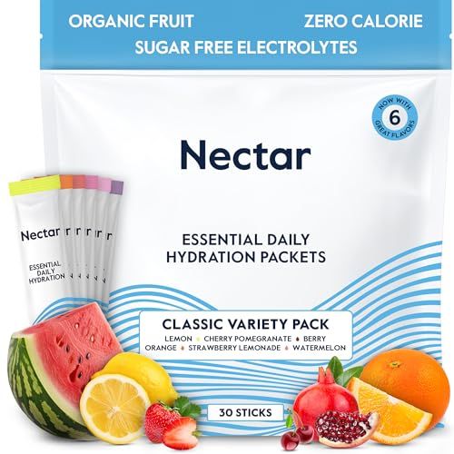 Nectar Hydration Packets - Electrolytes Powder Packets - Sugar Free 0 Calorie - Organic Fruit Liquid Daily IV Hydrate Packets for Dehydration Relief and Rehydration (Variety 30 Pack)