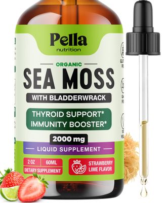 Pella Nutrition Organic Sea Moss Drops - 4X Stronger Than Irish Sea Moss Gel, Capsules and Gummies - Superfood Supplement - Immune Support Supplement (Strawberry Lime, 60mL)