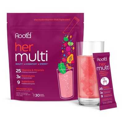 Root&#39;d Multivitamin Powder for Women - 25 Vitamins Minerals with 3X Electrolytes, 9 Organic Superfoods, Probiotics Enzymes, Sugar-Free Multivitamin Hydration 30 Vitamin Drink Mix Packets