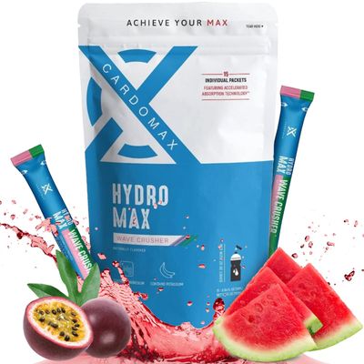 CardoMax Hydromax Hydration Drink Mix - Wavecrusher Flavor (Watermelon Passion Fruit), 15 Liquid Electrolyte Packets for Rapid Rehydration Recovery, Zero Sugar, Keto Vegan Easy to Mix
