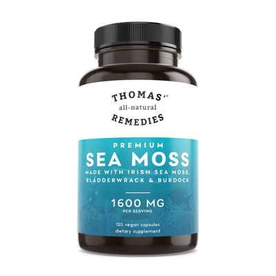 Thomas&#39; all-natural Remedies Sea Moss with Burdock and Bladderwrack, 1600mg - Immune System Digestive Health, Keto Detox, Gut, Energy Joint Support, No fillers, All-Natural, Vegan - 120 Capsules