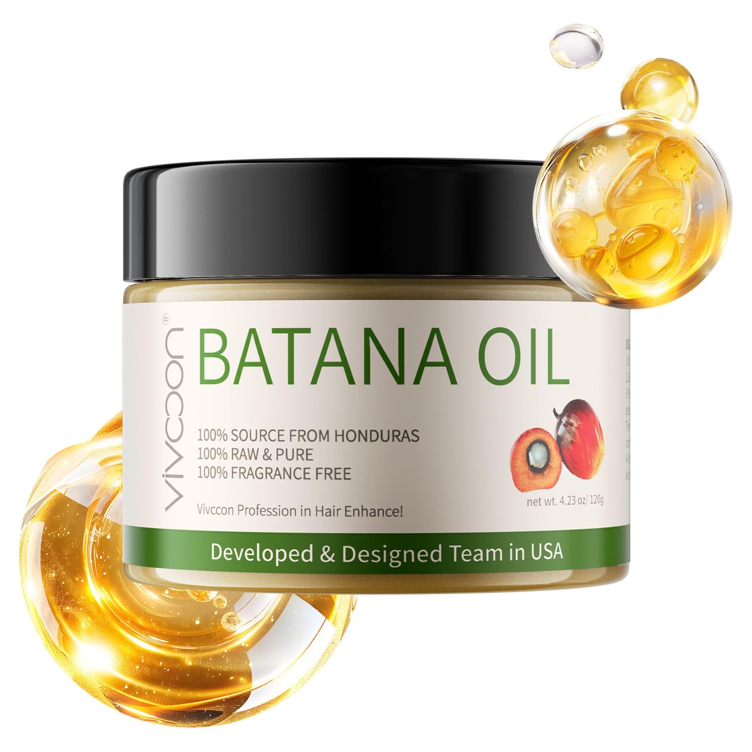 Raw Batana Oil for Hair Growth, 100 Natural Pure, Dr. Sebi Batana Oil from Honduros Unrefined and Organic, Care for Hair, Scalp Skin, 4.23 oz 120 g, with Small Scoop