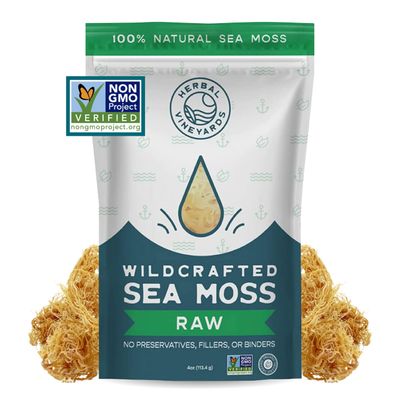 Herbal Vineyards 100 Natural Organic Wildcrafted Gold Raw Sea Moss 4oz Package Non-GMO Project Verified