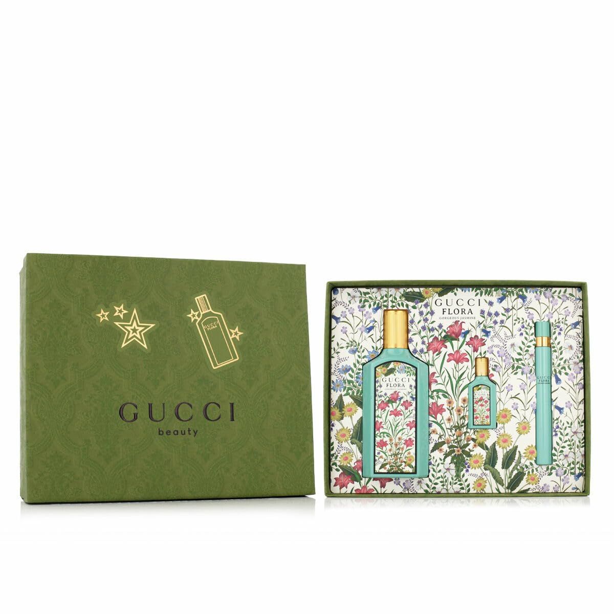 Gucci Flora Gorgeous Jasmine EDP Woman&#39;s Gift Set 100 ml Mini 10 ml Spray Mini Pen 5 ml Spray - HARD BOX