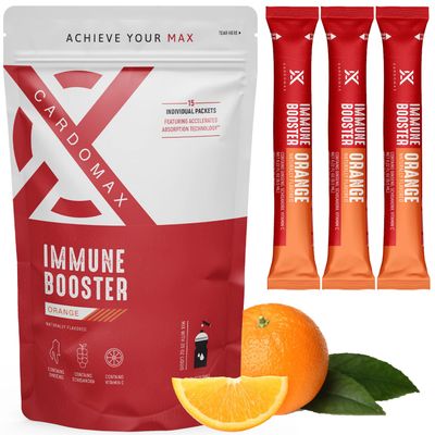 CardoMax Immune Booster Liquid Drink Mix with Gingseng Vitamin C - Single-Serve Water Flavoring Stick Packets for Immune Support - Orange Flavor (15 Count)