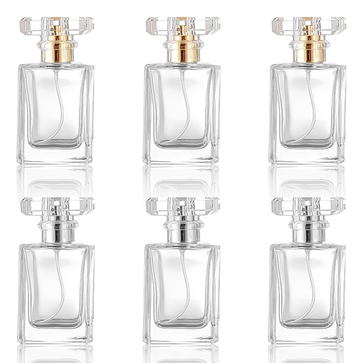 Koliva Refillable Glass Perfume Atomizer Bottles 6Pack 30ML- Leakproof Travel Spray Bottles for Essential Oils DIY Fragrances Atomizer Container Gold Silver