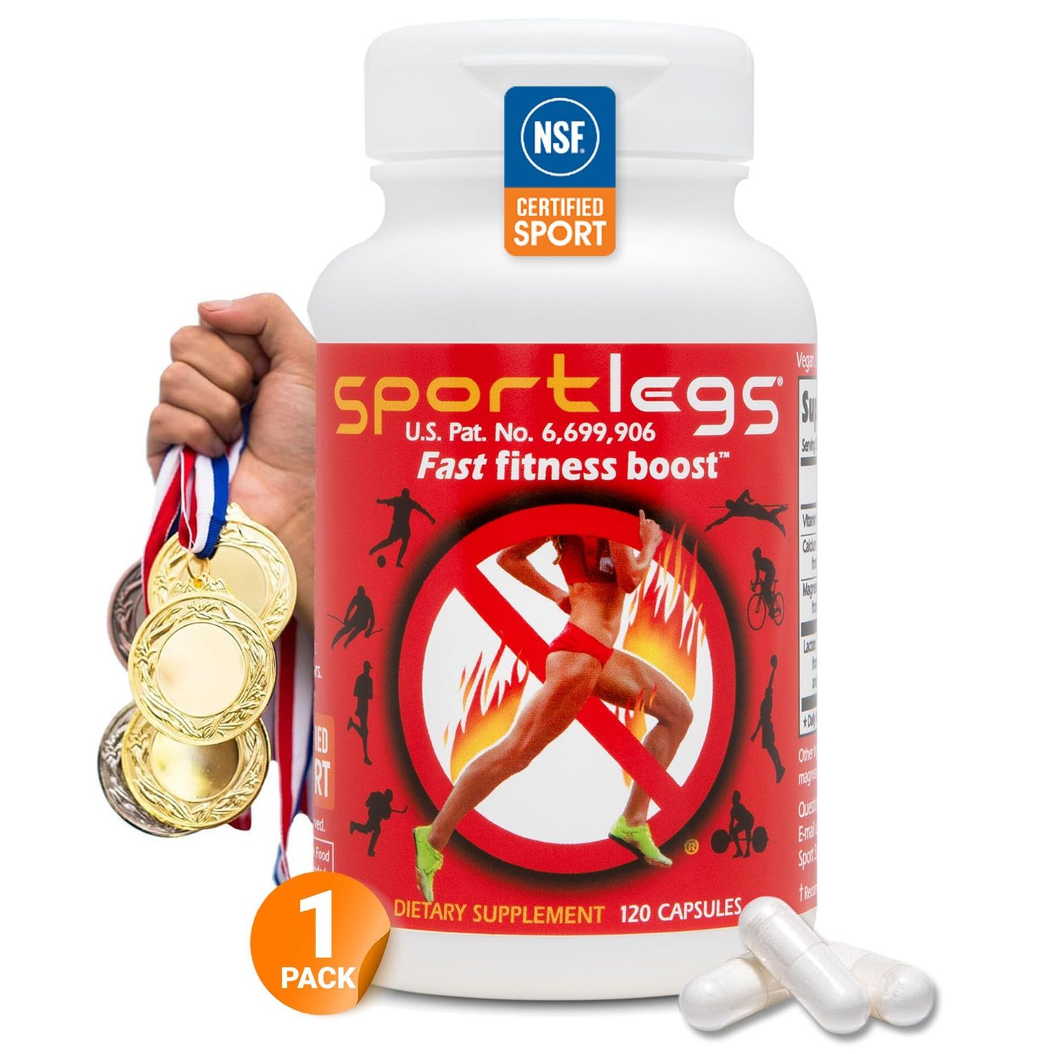 SPORTLEGS Fast Fitness Boost Pre Workout for Men and Women, Lactic Acid Supplement, Sports Endurance Fuel, Endurance Supplements for Runners - NSF Certified for Sport,120-Capsule Bottle, Pack of 1