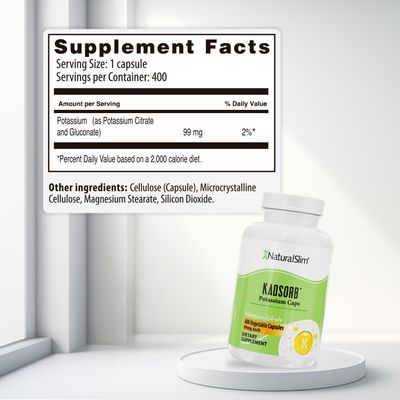 NaturalSlim Natural Potassium Citrate Gluconate 99 mg - Kadsorb Supports Electrolyte Balance Normal pH - Absorbable Potassium Supplements with Essential Minerals - Non GMO 400 Capsules 3 Pack