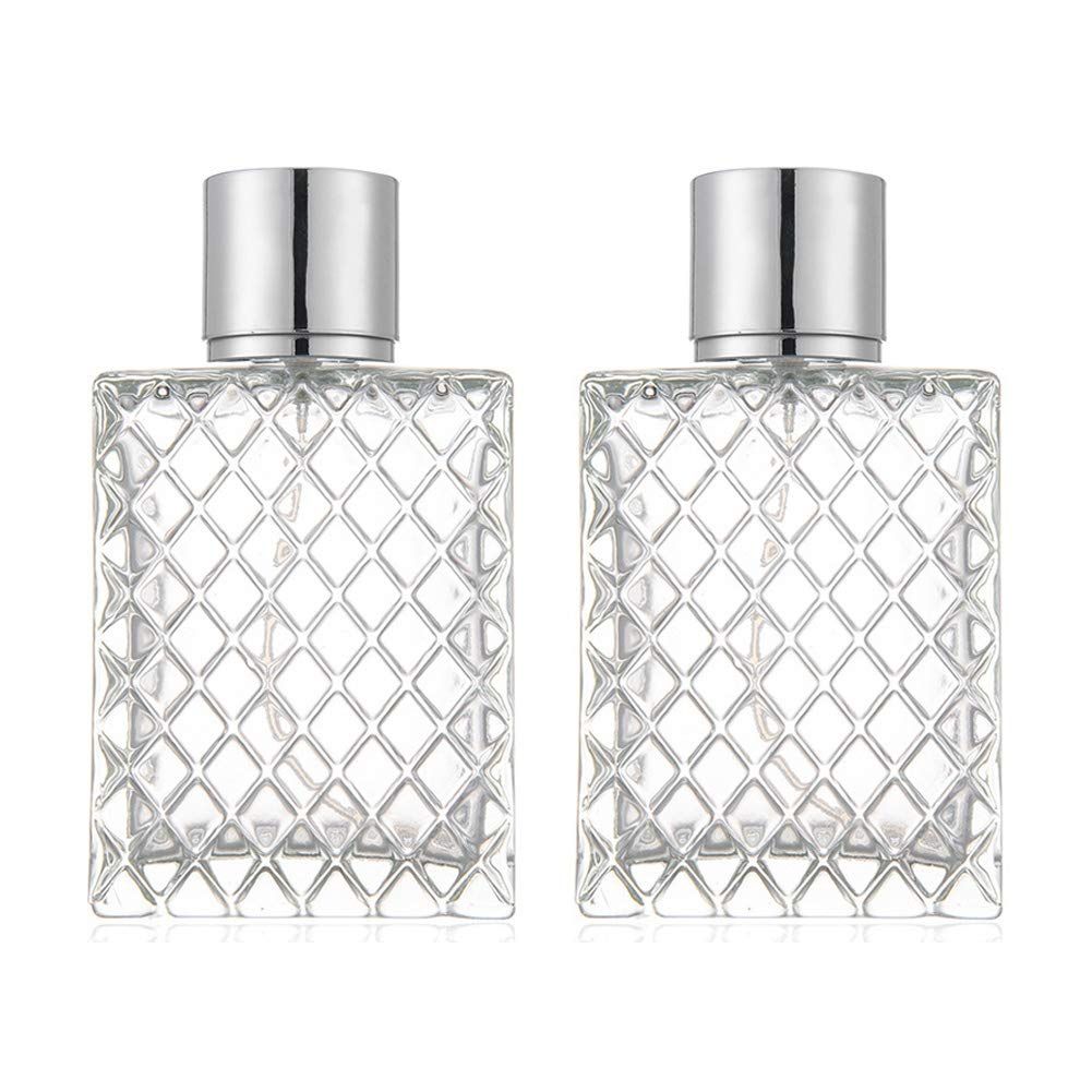 ConStore 2pcs 100ml Square Grids Carved Perfume Bottles Clear Glass spray bottle Empty Refillable fine mist Atomizer Portable Travel Cologne Atomizers Fragrance Containers Sprayer for Party Home