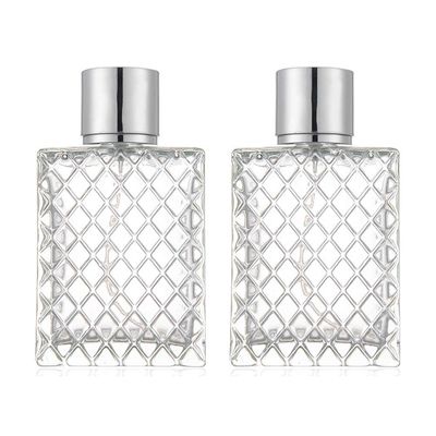 ConStore 2pcs 100ml Square Grids Carved Perfume Bottles Clear Glass spray bottle Empty Refillable fine mist Atomizer Portable Travel Cologne Atomizers Fragrance Containers Sprayer for Party Home