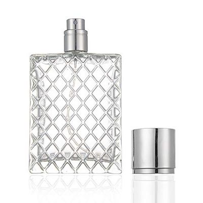ConStore 2pcs 100ml Square Grids Carved Perfume Bottles Clear Glass spray bottle Empty Refillable fine mist Atomizer Portable Travel Cologne Atomizers Fragrance Containers Sprayer for Party Home