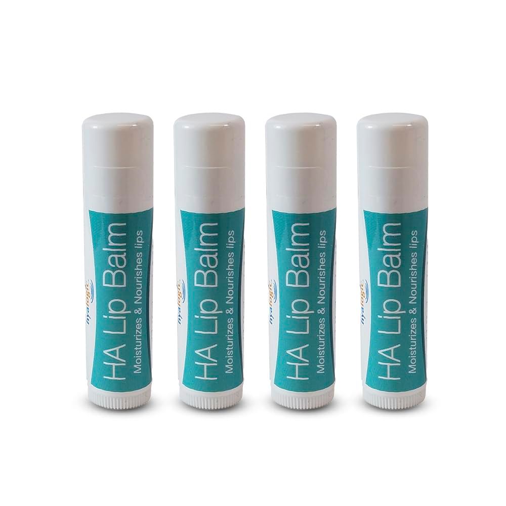 Hyalogic HA Lip Balm - Hyaluronic Acid Organic, Natural Coconut Oil - Soothes Dry, Chapped Lips - Plumping, Moisturizing Nourishing - Unflavored - Fragrance Dye Free - 4.25g - 4 Sticks