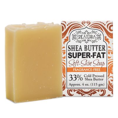 Shea Terra 33 Shea Butter Soap Fragrance Free - All Natural, Emollient Soap Bar that Cleanses, Moisturizes, Soothes Calms Sensitive Skin and is Gentle on Babys Skin - 4.5 oz