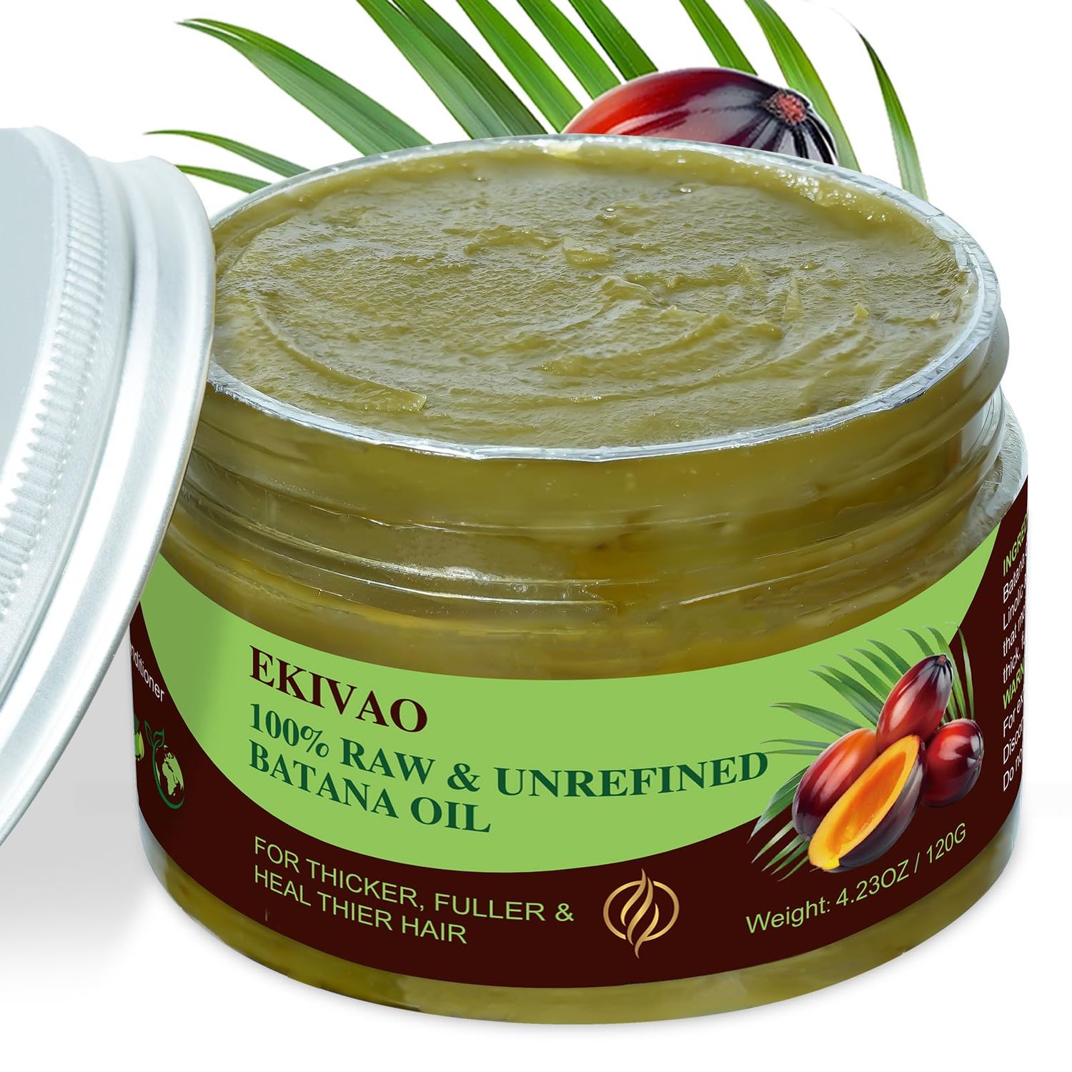 EKIVAO Raw Batana Oil for Hair Growth, 4.2OZ Unrefined Batana Oil, Bantan Oil for Hair Growth, Batana Hair Oils for Hair Growth, Bantana Hair Growth Oil with Hair Cap