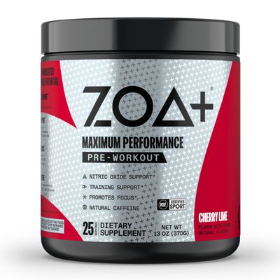 ZOA Zero Sugar Pre Workout Powder, Cherry Lime - NSF Certified for Sport with Electrolytes, Creatine, Beta Alanine, Ginkgo Biloba, 200mg Caffeine - 25 Servings