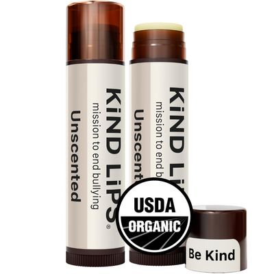 Kind Lips USDA Organic Unscented Lip Balm 2 Pack - Fragrance-Free, Moisturizing Lip Care with Beeswax Coconut Oil, Non-Toxic Balm for Sensitive Skin