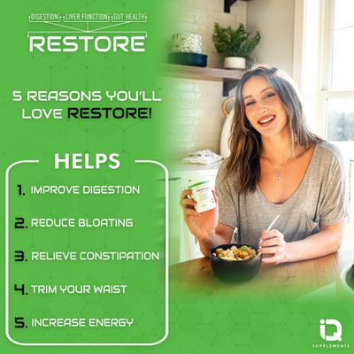 Restore 2 In 1 Colon Cleanse Detox w Psyllium - Supports Digestion, Debloating Constipation Relief for Women Men, Gut Detox Cleanse w Magnesium Electrolyte Infused Colon Cleanser Detox
