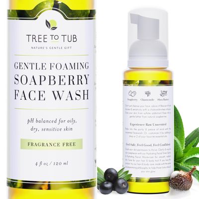 Tree to Tub Sensitive Skin Face Wash for Dry Skin - Fragrance Free Gentle Face Cleanser for Women Men, Unscented Hydrating Foaming Facial Cleanser, Daily Face Soap wAll Natural Organic Aloe Vera