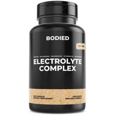 BODIED Electrolyte Complex Capsules. Hydration Multiplier. 100 Servings of Premium Electrolyte. Potassium. Magnesium. Calcium. Sodium. Clean Energy. Fasting, Keto Vegan Friendly.