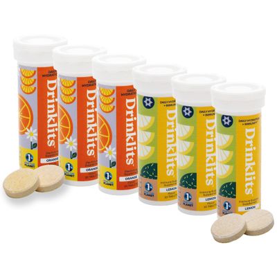 Drinklits Orange Electrolyte Hydration Lemon Immunity Tablets (6) Tube Combo Pack Great Taste - Gluten Free - Daily Use 60 Servings (10 Tablets Per Tube)