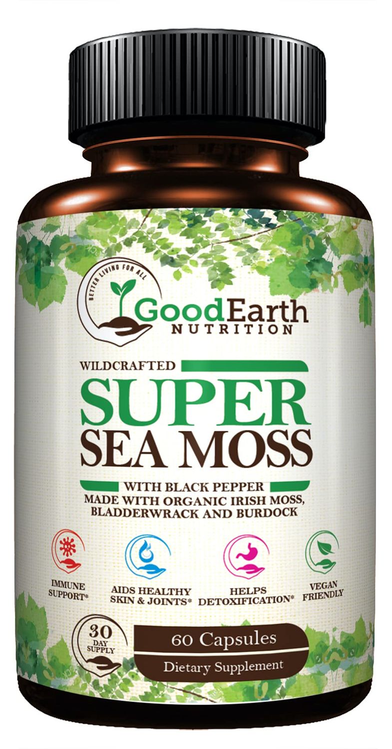 Vegan Organic Irish Sea Moss Capsules - Bladderwrack Burdock Root Supplement - Raw Wildcrafted Super Seamoss - Immune Support - Aids Healthy Thyroid Skin - Helps Detoxification