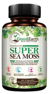 Vegan Organic Irish Sea Moss Capsules - Bladderwrack Burdock Root Supplement - Raw Wildcrafted Super Seamoss - Immune Support - Aids Healthy Thyroid Skin - Helps Detoxification