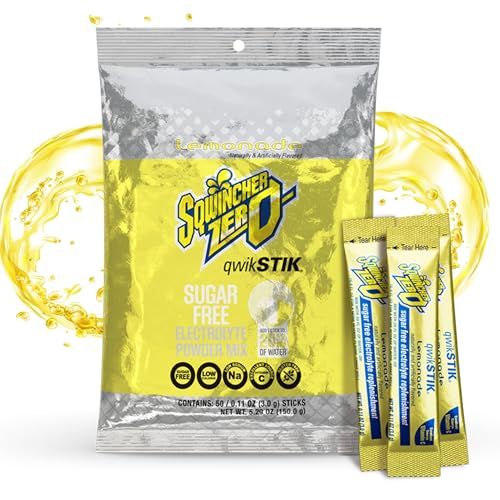 Sqwincher Zero Qwik Stik, Sugar Free, Low Calorie, Low Sodium Electrolyte Powder Hydration Drink Mix, Lemonade, .11 0z Packet (Pack of 50)