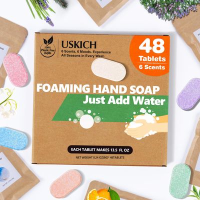 USKICH Foaming Hand Soap Tablet Refills -48Pack Eco Friendly Products Cleaning Supplies Variety Fragrance Soap Refills Tablets for Using With Foaming Hand Soap Dispenser (48 x 8 Fl oz bottles)