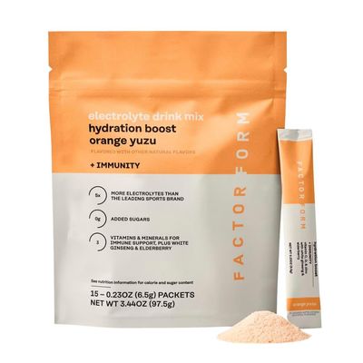 FACTOR FORM Hydration Boost Electrolyte Powder 1800mg Electrolytes Vitamin C, D, B6 B12 for Energy Immunity No Added Sugar 5 Calories 15 Packets Orange Yuzu Flavor