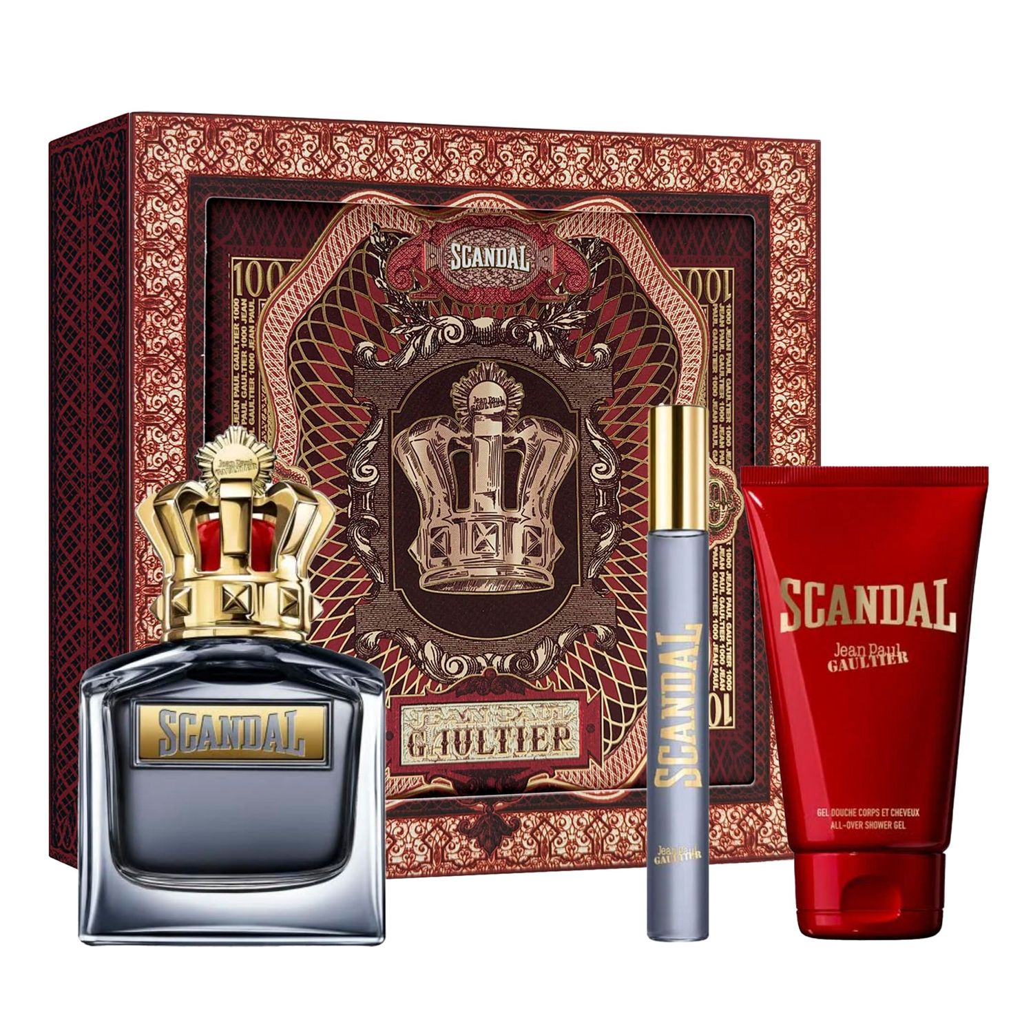 Jean Paul Gaultier Scandal 3-Piece Set for Men (3.4 Oz Eau De Toilette Spray 2.5 Oz Shower Gel 0.34 Oz Eau De Toilette)