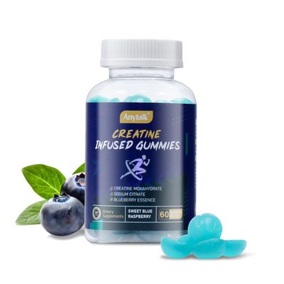 ANYTALK Creatine Monohydrate Gummies for Men Women, Chewables Creatine Monohydrate for Muscle Strength Builder, Energy Boost, Pre-Workout Gummies 60 Count per Bottle, Blueberry Flavor (1 Pack)