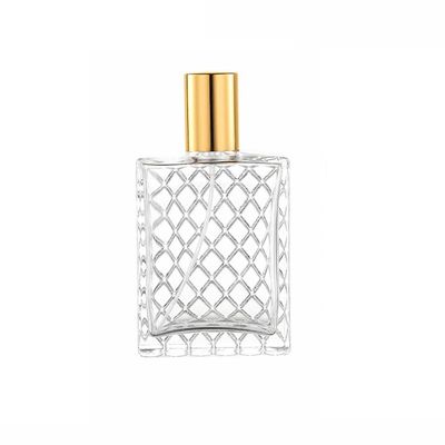 Remzndy 1PCS 100ml3.4Oz Clear Glass Fine Mist Atomizer,Portable Square Refillable Empty Perfume Essential Oils Spray Bottle Travel Atomizer Dispenser Fragrance Bottle gold cap