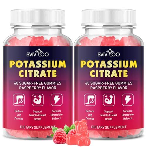 Potassium Citrate Gummies for Adults, Sugar-Free Potassium Gummies 1000mg Support Leg Cramps Electrolyte Balance High Potency Potassium Supplement Gummies 120 Count