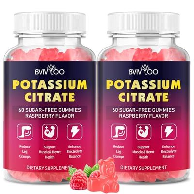 Potassium Citrate Gummies for Adults, Sugar-Free Potassium Gummies 1000mg Support Leg Cramps Electrolyte Balance High Potency Potassium Supplement Gummies 120 Count