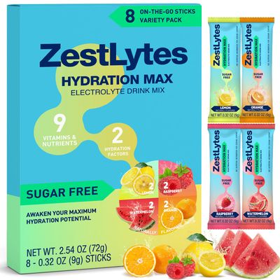 Salty Fruit Flavor Hydration Powder Packets, Electrolyte Powder Drink Mix, Liquid Everyday IV Drink Mix for Rehydration Max Sugar Free 9 Vitamins Nutrients 2 Hydration Factors 8 Sticks