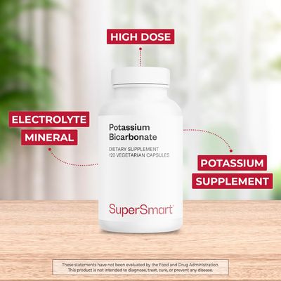 Supersmart Potassium Bicarbonate - Electrolyte Mineral - pH Acid-Base Balance - Potassium Supplement Non-GMO Gluten Free - 120 Vegetarian Capsules