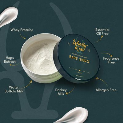 WhollyKaw Unscented Suitable for Sensitive Skin Bare Siero Tallow Shaving Soap Enriched with Donkey Milk, Water Buffalo Milk, Whey Proteins, Omega 3, Hops Extract No Essential Oils No Fragrance.