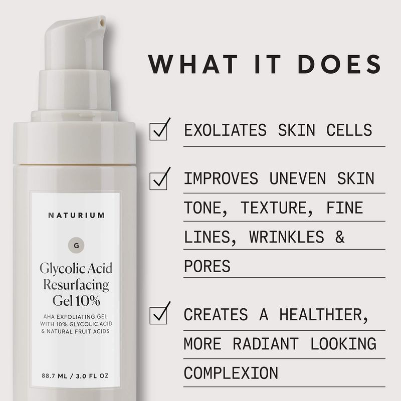 Naturium Glycolic Acid Resurfacing Gel 10, AHA Exfoliating Gel with Natural Fruit Acids, 3.0 oz
