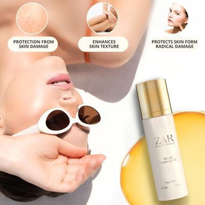 Zar Solar Tanning Oil Lightweight Transparent Oil with Floral Fragrance Best Tanning Oil for Fast Golden Tan Non-Greasy Hydrating Nourishes Protects Skin Perfect for Face Body - 100 ml