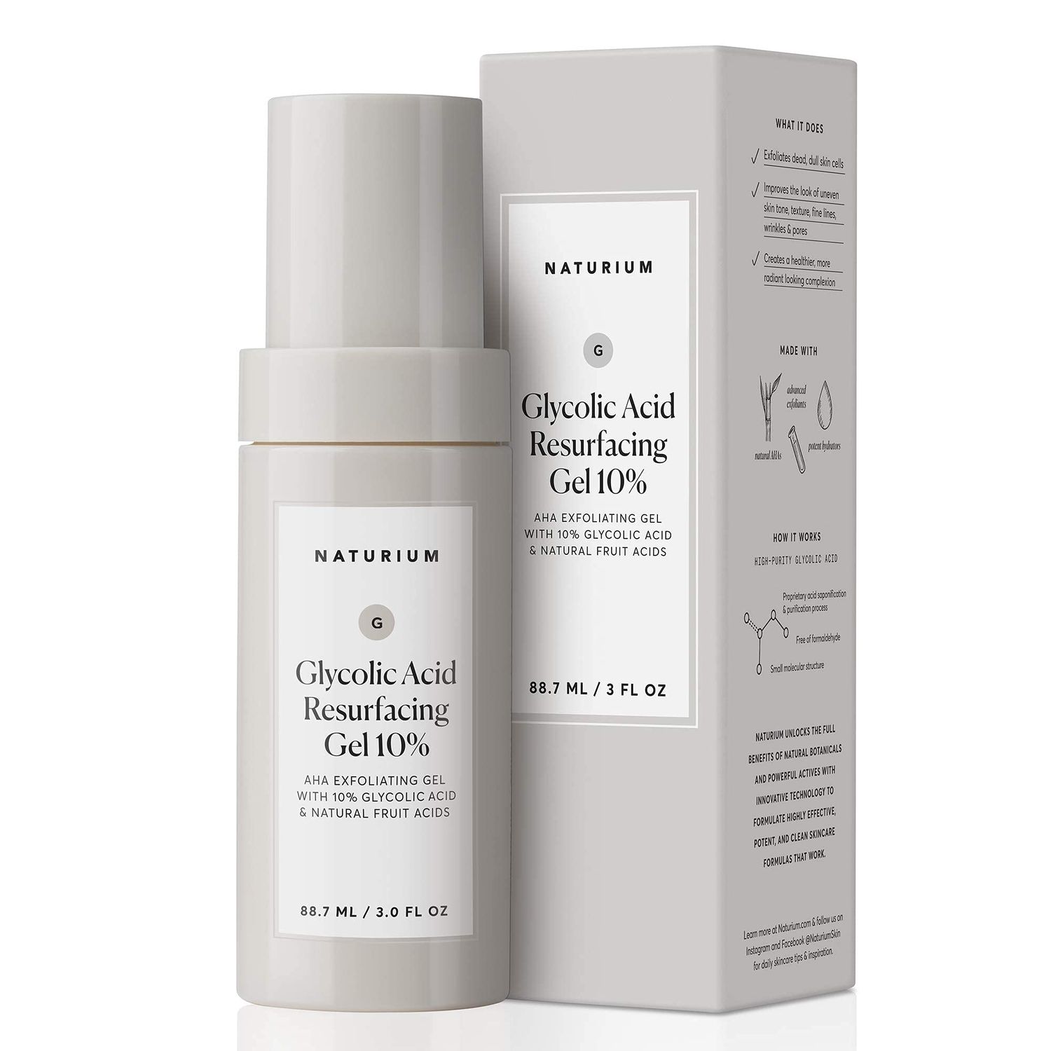 Naturium Glycolic Acid Resurfacing Gel 10, AHA Exfoliating Gel with Natural Fruit Acids, 3.0 oz