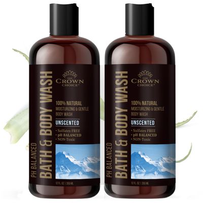 Natural Body Wash for Women, Men Kids - Fragrance Free Body Wash - 12oz pH 5.5-Best pH Balance-Liquid Soap for All Skin Types-Moisturizing Sulfate Chemical Free Shower Bath Liquid Gel (2 PK)