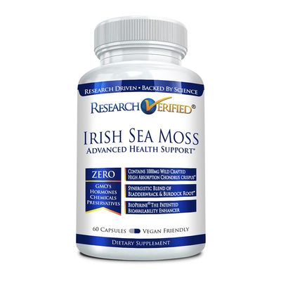 Research Verified Irish Sea Moss - Bladderwrack, Burdock, BioPerine - Rich in Prebiotics - Boost Immunity, Aid Digestion - 60 Capsules - Vegan - Made in The USA