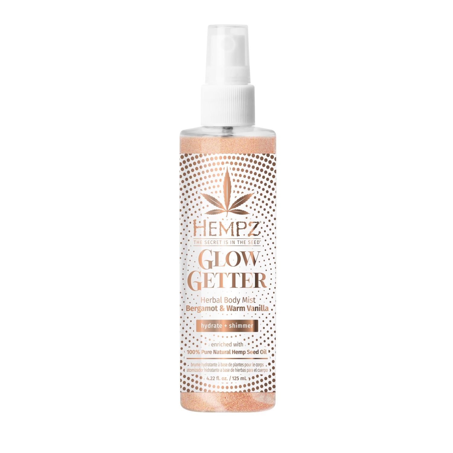Hempz NEW Glow Getter Hydrating Body Mist, Perfume Shimmer Spray with sparkle 4.22 oz.