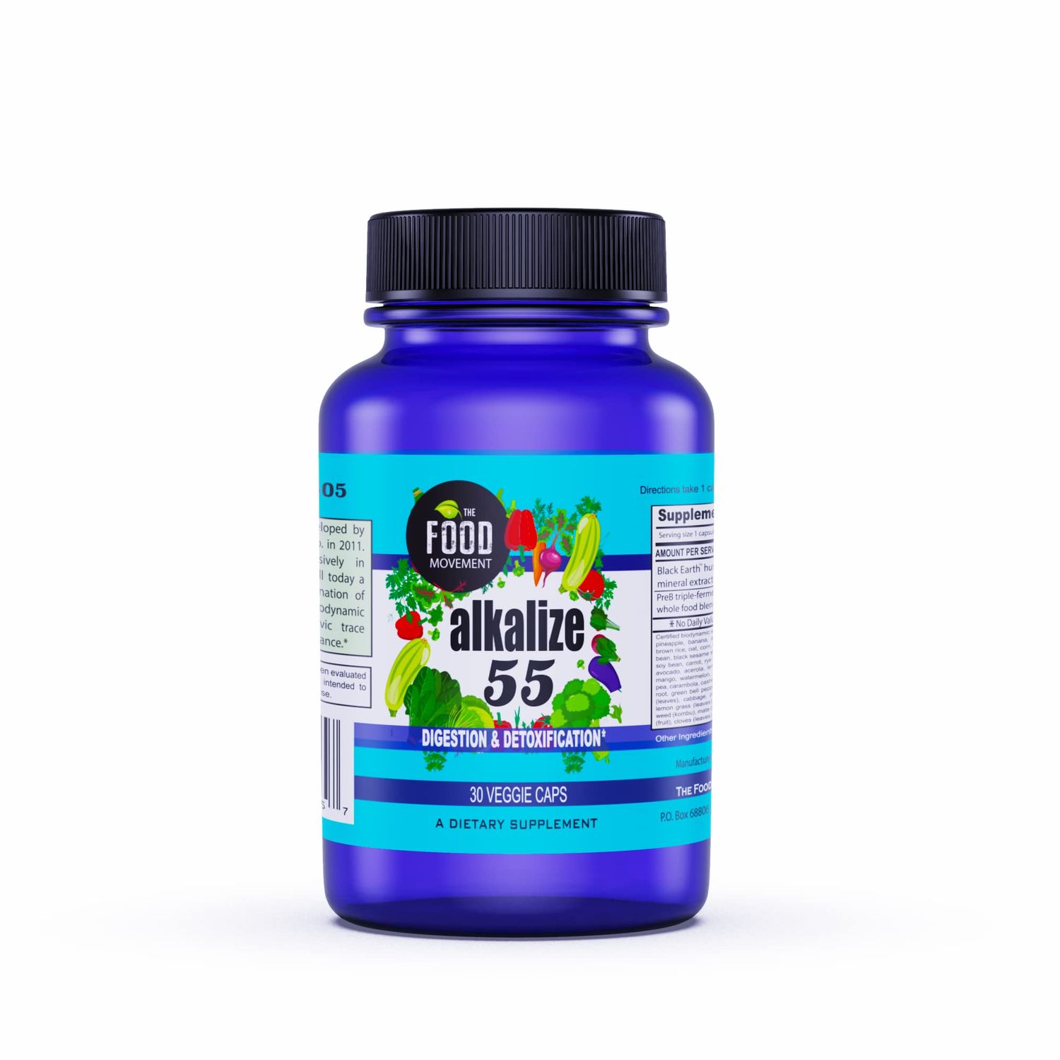 The Food Movement - Alkalize 55, 55 Fermented Foods with Black Earth Humic Fulvic Trace Minerals, Electrolytes pH Balance, Immune Boosting, Vegan - 30 Veggie caps