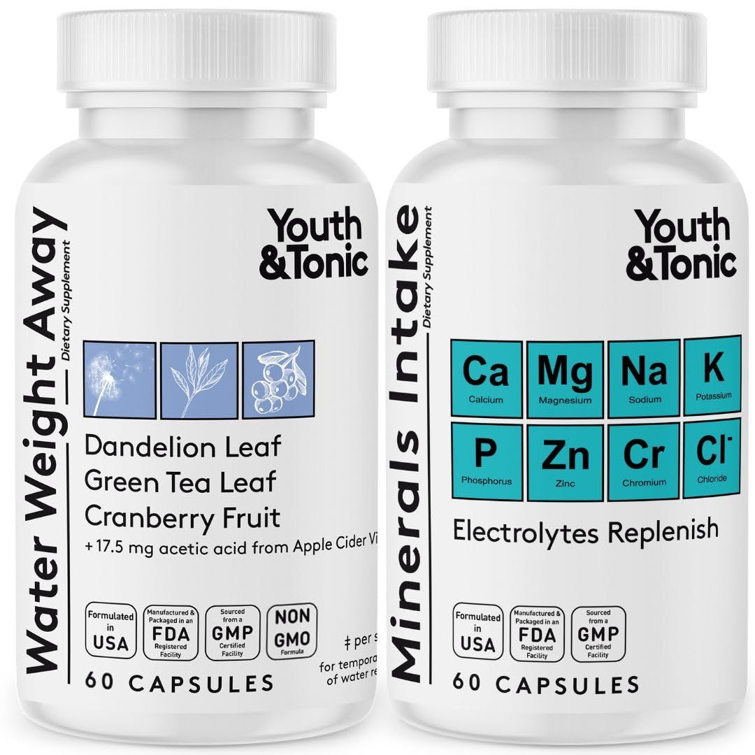 Water Weight Pills for Thin Waistline Belly Bloating Swelling Temporary Water Retention Electrolytes Replenish as Natural Diuretic Supplement for Woman Men - 120 Capsules by Youth Tonic
