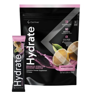 Hydrate Electrolyte Drink Mix Pink Lemonade Flavor NSF Certified Electrolytes, Vitamin C, Magnesium, Zinc, Potassium Used by Athletes US Military Boost Performance 15 Packs