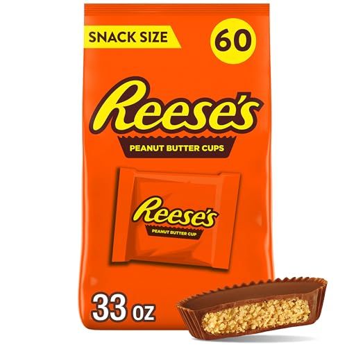 REESE&#39;S Milk Chocolate Snack Size Peanut Butter Cups, Candy Bag, 33 oz (60 Pieces)