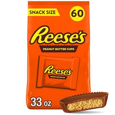 REESE&#39;S Milk Chocolate Snack Size Peanut Butter Cups, Candy Bag, 33 oz (60 Pieces)