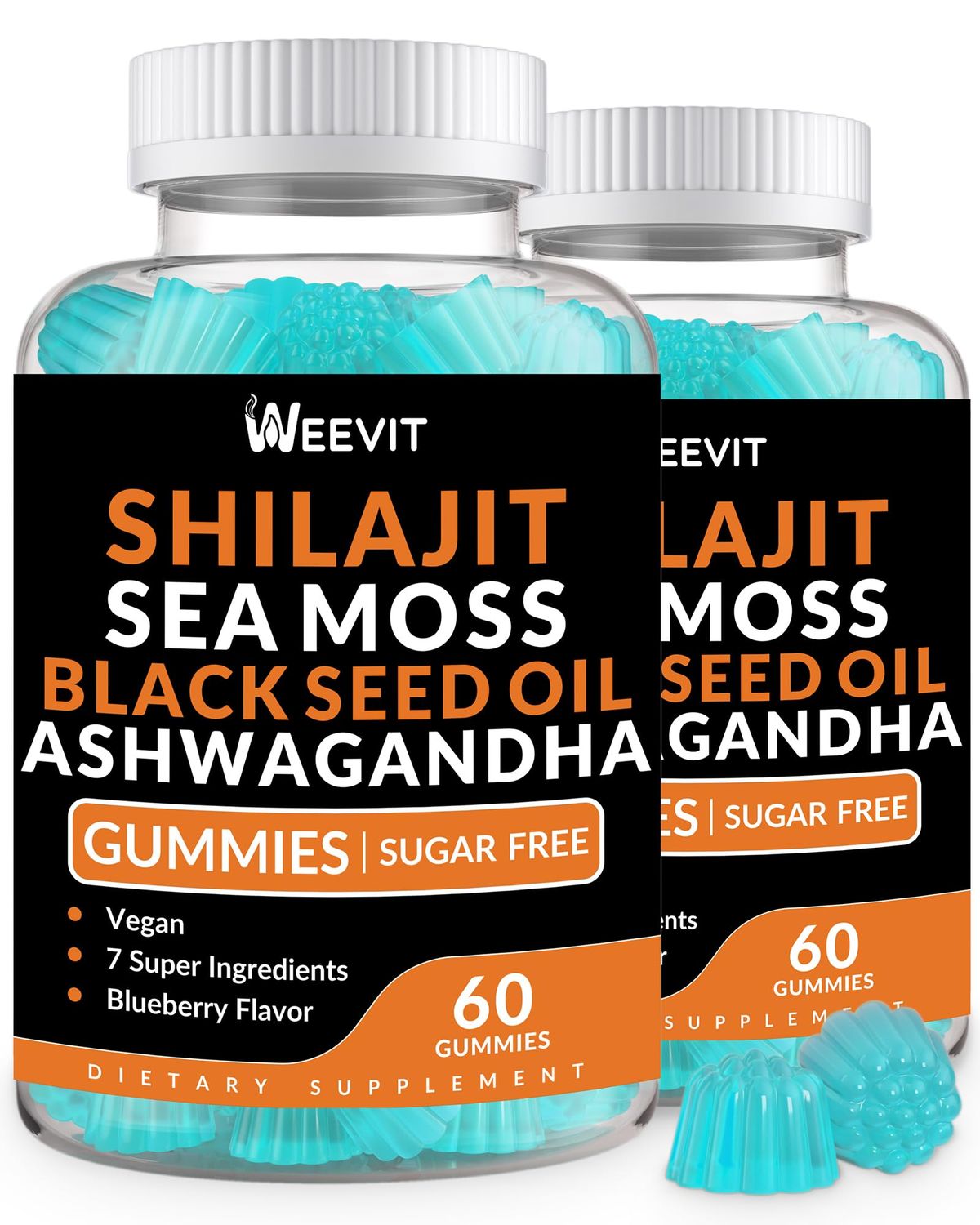 Shilajit Sea Moss Ashwagandha Gummies with Black Seed Oil, Vitamin C D for Men Women, Shilajit and Ashwagandha Gummy, All in 1 Supplements for Immune, Absorption Energy Support
